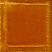 Orange textile sample with textured central square and fringed border, displaying a subtle sheen and looped edge detail.
